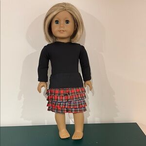 American Girl Doll complete in a black leotard  with Red Plaid Skirt